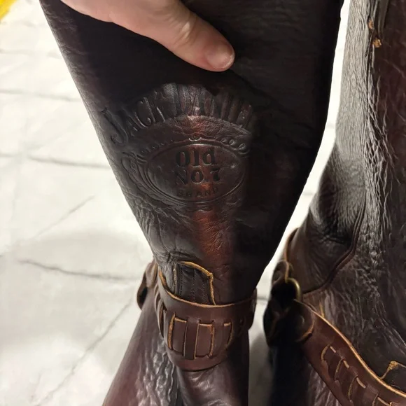 Jack Daniel’s Leather Cowboy Boots Sz 12D Brown Western Country Rodeo